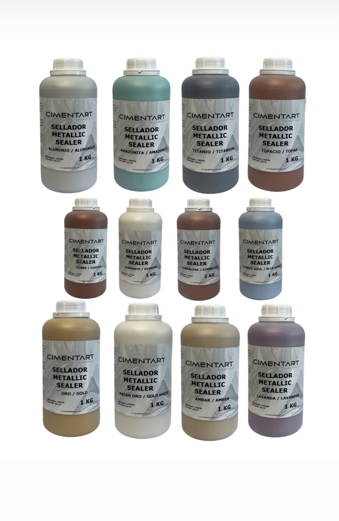 12 different colours of cimentart metalic sealer